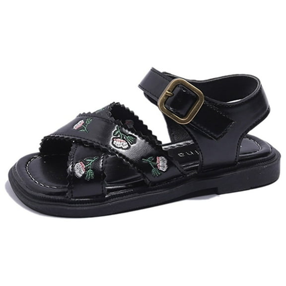 PINQI Kids Platform Sandals Open Toe Embroidered Buckle Casual Shoes Ankle Strap Close Back Summer Flat Sandal for Boy