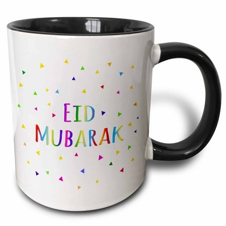 3dRose Eid Mubarak - happy Eid blessing after Ramadan Islamic Muslim holidays, Two Tone Black Mug,