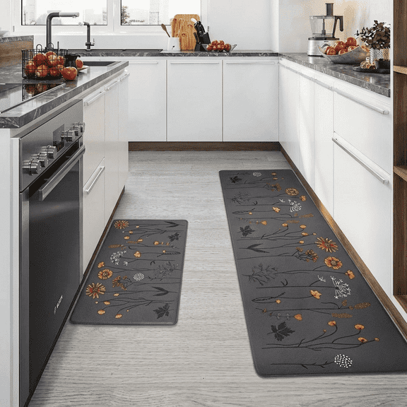 Kitchen Mats for Floor, Non Slip Cushioned Anti Fatigue Rugs for Sink and Office , 17" x 47" 17" x 29, Colorful Flower