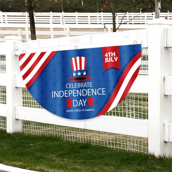 Danhjin Nylon Flags Semi-circular Flag Banners for Outdoor Americans Flag Decoration Fan Shaped Flag White and Blue Decoration Independence Day Decoration