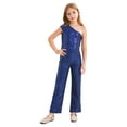 thumbnail image 3 of Rswnyirn Kids Flower Girls Allover Sequins Jumpsuit One Shoulder Sleeveless Wide Leg Romper Navy Blue 12, 3 of 7