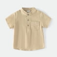 thumbnail image 5 of Landzoo Boys T Shirt Solid Color Short Sleeve Mandarin Collar Shirt Summer Cozy Soft Toddler Kids Boys Tees Size 18-24 Months Khaki, 5 of 7