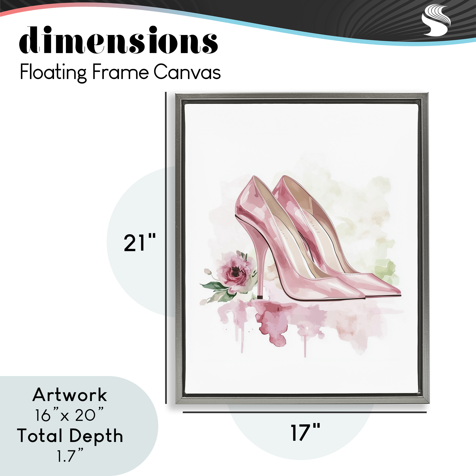Rosy Pastel Heels Gray Framed Floater Canvas Wall Art, design by Christine Simpson Art