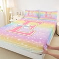 thumbnail image 3 of Homewish Kawaii Girls Letter E Full Size Sheets for Kid, Cartoon Monogrammed Bed Sheets, Bling Stars Rainbow Sheet Sets, Lightweight Room Decor, 4pcs, 3 of 7