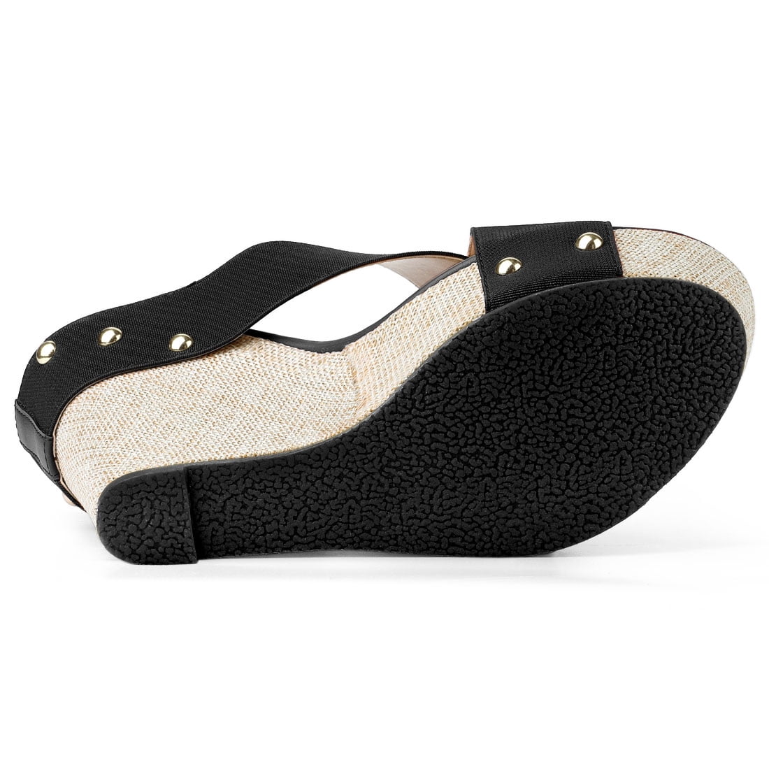DARING DIVA Women's Stylish Open Toe Linen Platform Slide Wedge Sandals Black 10