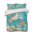 thumbnail image 2 of Brown Sea Turtle Coastal Twin XL Size Down Alternative Comforter,Lightweight Comforter Quilt Bedding Set with Pillow Shams Teal Summer Beach Coral Nautical Bed Comforter Duvet Insert 68"x98", 2 of 7