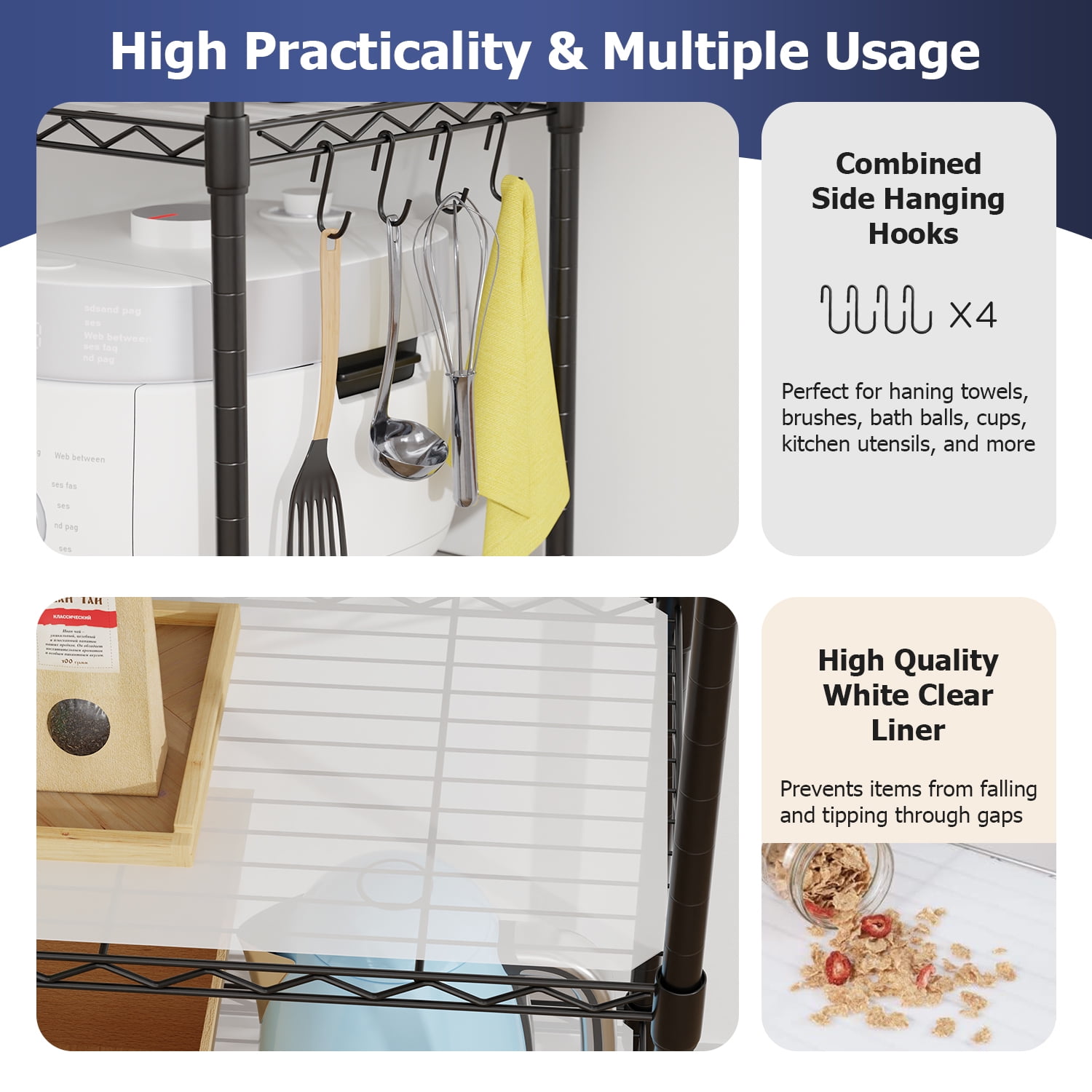 FDW 5-Tier Metal Wire Garage Storage Rack Shelf Unit For Garage/Kitchen,With Wheels,Black