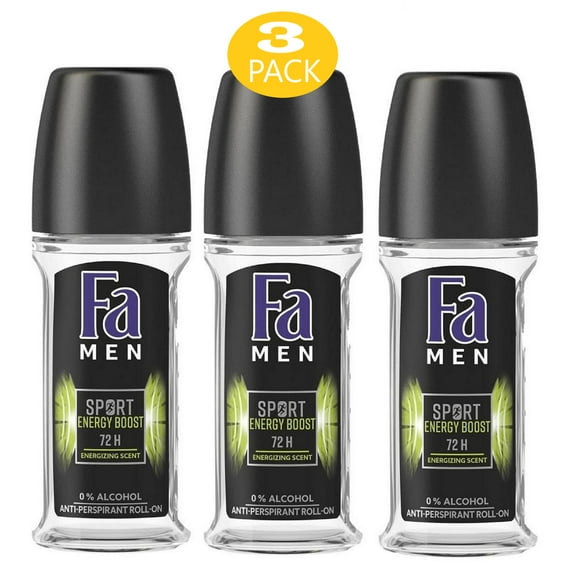Fa Deodorant Roll-on, 1.7 Ounce Energy Boost, Antiperspirant for Men - 50ml (3 Pack)