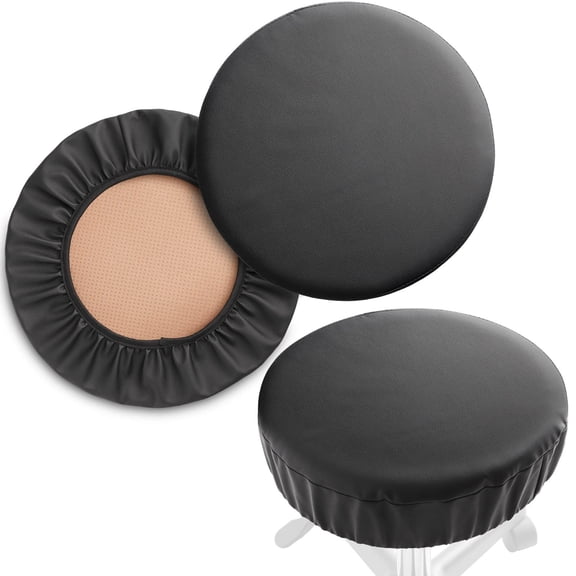 2 Pack Black Round Bar Stool Seat Covers, 17-1/2 Inch Waterproof Stretch Slipcovers for Swivel Barstool Chairs