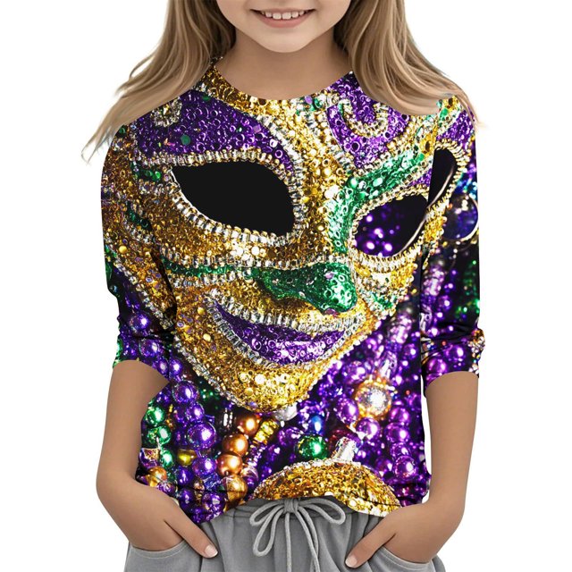 COM1950s Chemises à Manches Longues pour Garçons, Chemises à Manches Longues pour Filles, Garçons et Filles d'Âge Moyen et Adulte Imprimé Carnaval Col Rond Chandail-Over Haut Chemise de Base, Chemises pour Filles