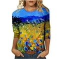 thumbnail image 2 of Qertyioot Hauts de Mode pour Femmes, T-shirt Imprimé Manches 3/5 Blouse Col Rond Décontracté, 2 of 5