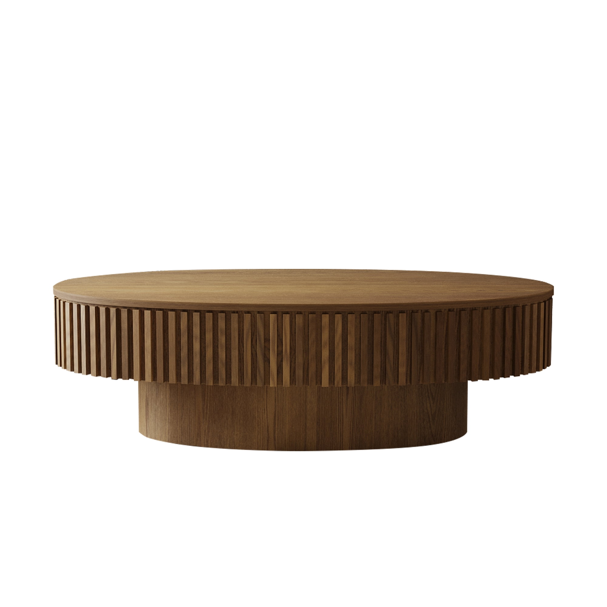 47" Oval Wooden Coffee Table with Storage, Fluted Drum Coffee Table with Lid, Luxury Solid Wood Center Cocktail Tea Table, Modern Oval Coffee Tables for Living Room Office