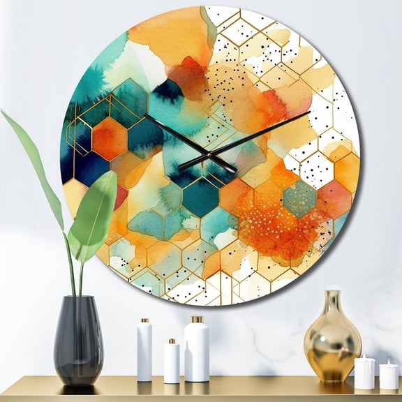 Designart "Chromatic Hexa Mirage I" Abstract Shapes Oversized Wall Clock