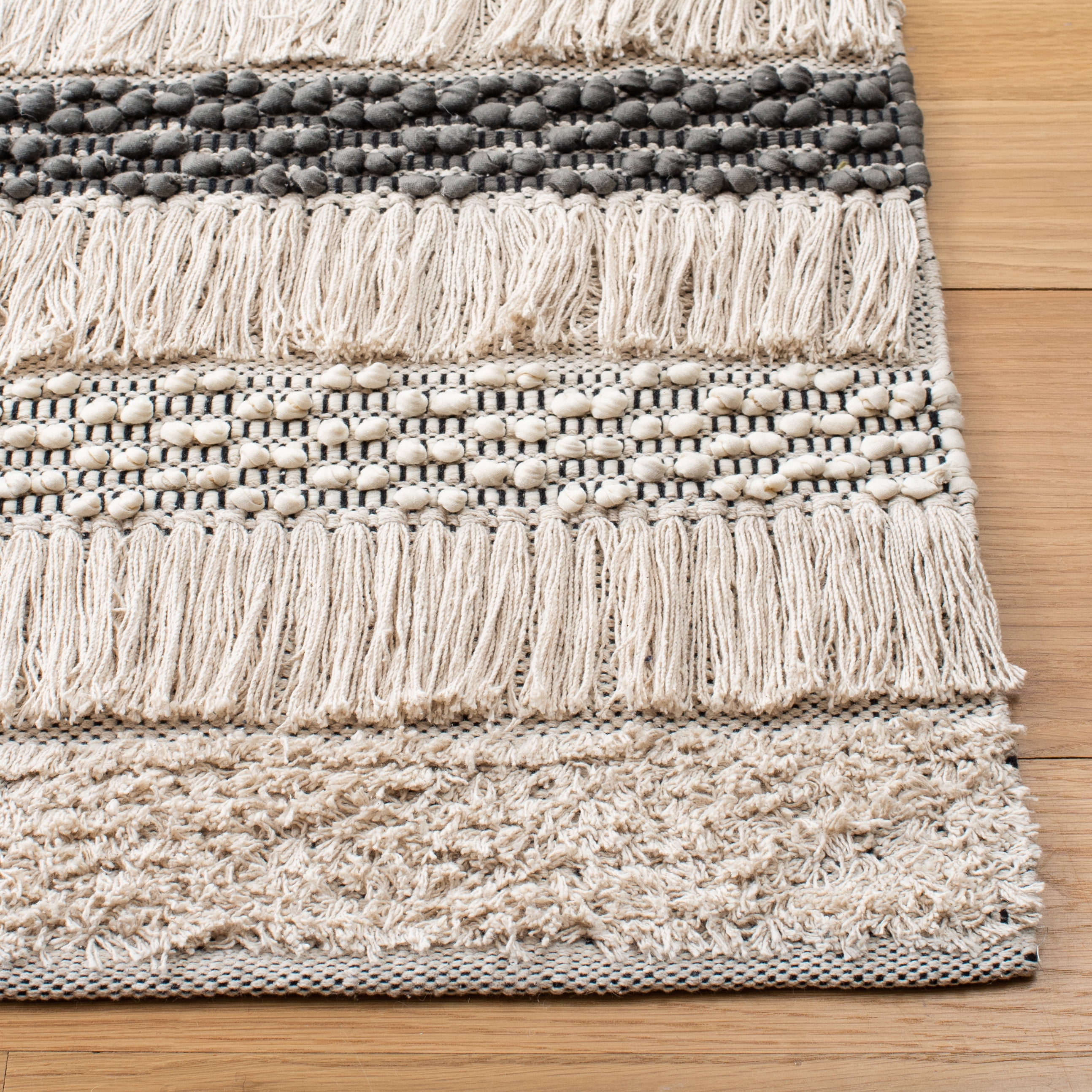 SAFAVIEH Natura Proinsias Striped Cotton Area Rug, Beige/Grey, 4' x 6'
