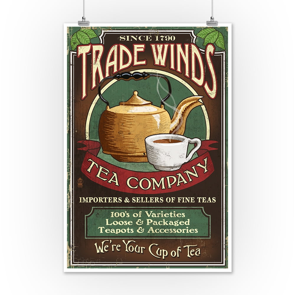 Tea Shop Vintage Sign Lantern Press Poster (12x18 Art Print, Wall