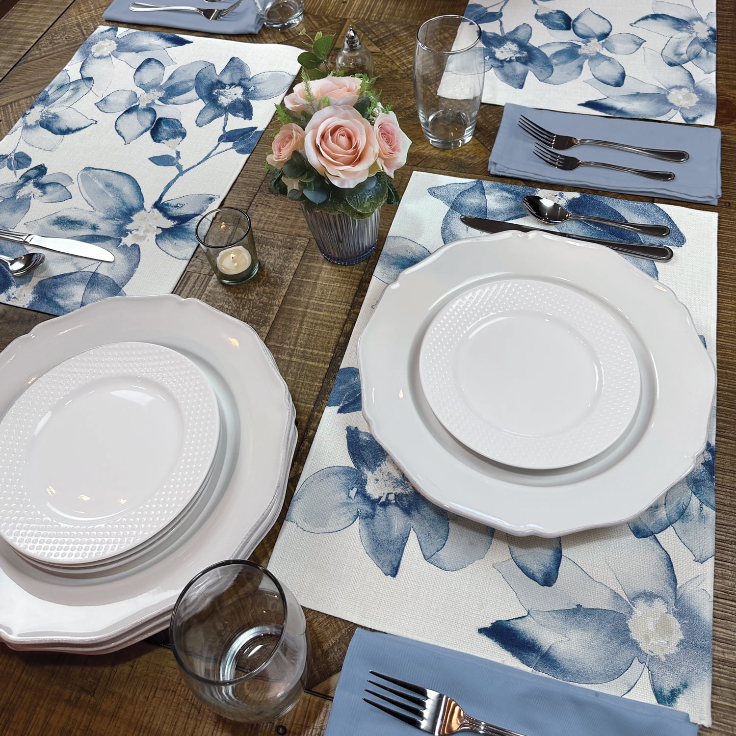 Highland Home "Blooming Whispers" 4-Pack Cotton Blend Washable Placemats