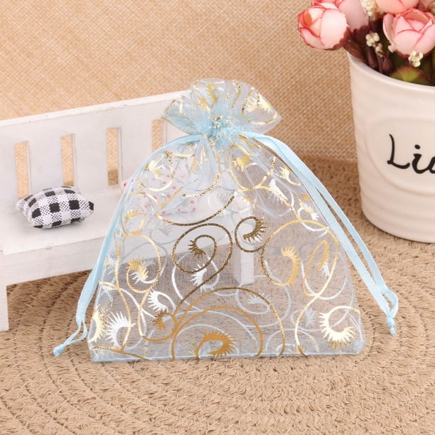 50/100 piezas de bolsas de regalo de organza con patrón de pestañas nuevas de 7x9, 9x12, 10x15, 13x18 cm, bolsas de embalaje con cordón para dulces para fiestas de Navidad y bodas