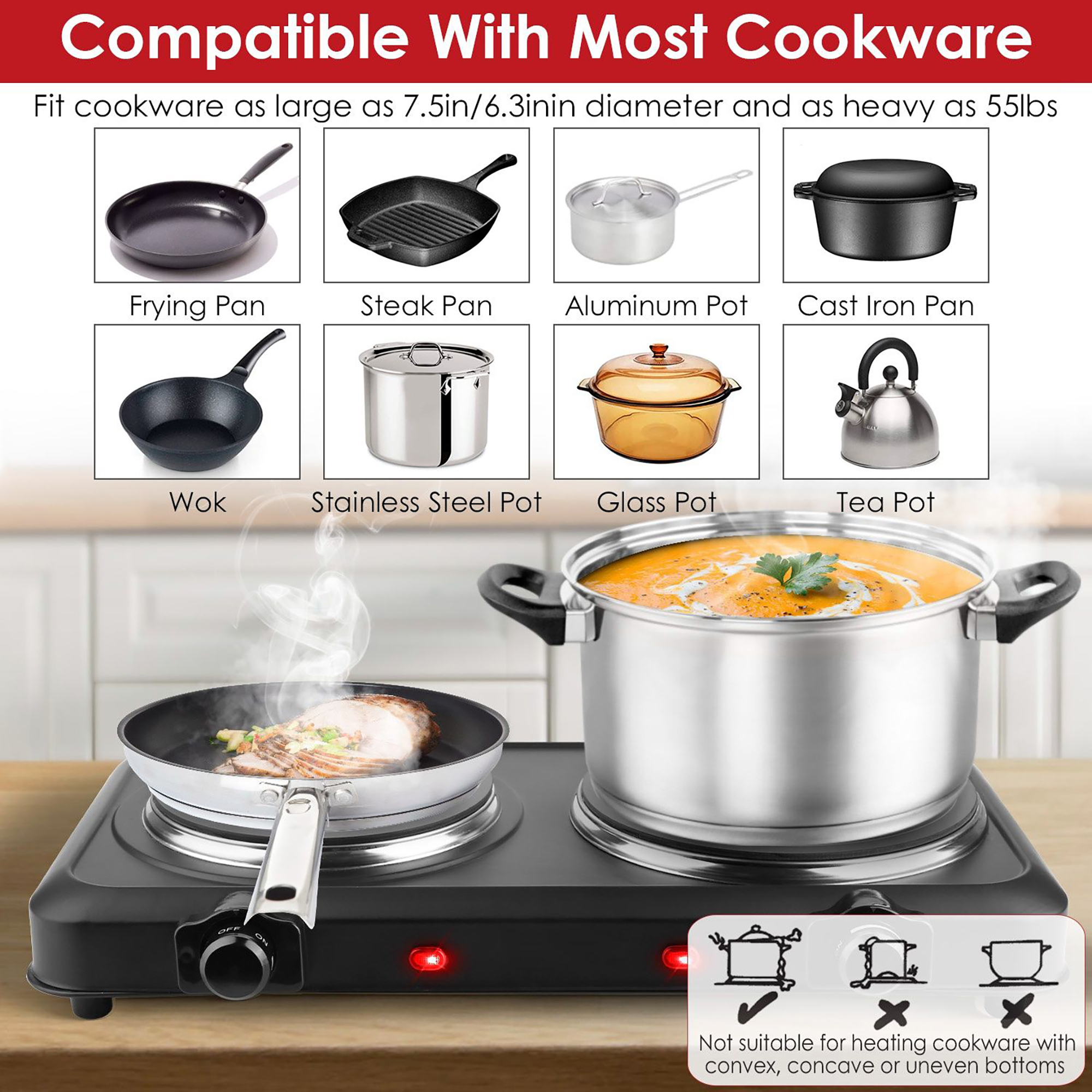 Infrared Dual Burner Hot Plate – 1800W Portable Electric Cooktop - Black