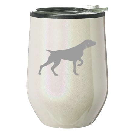 Stemless Wine Tumbler Coffee Travel Mug Glass With Lid Gift German Shorthaired Pointer (Pearl Glitter)
