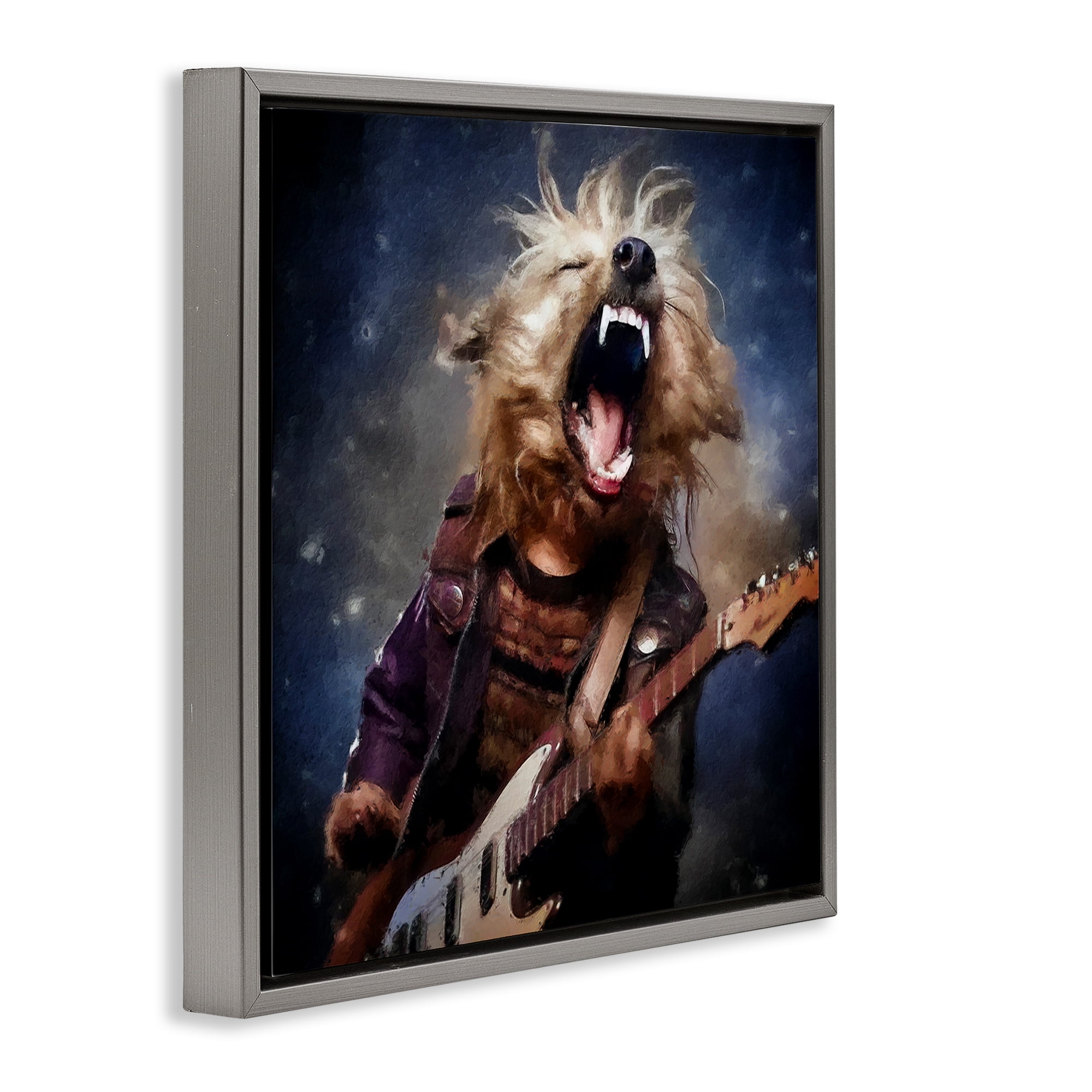 Stupell Industries Fun Musician Terrier Animals Painting Gray Floater Framed Canvas Art Print Wall Art, 25 x 25