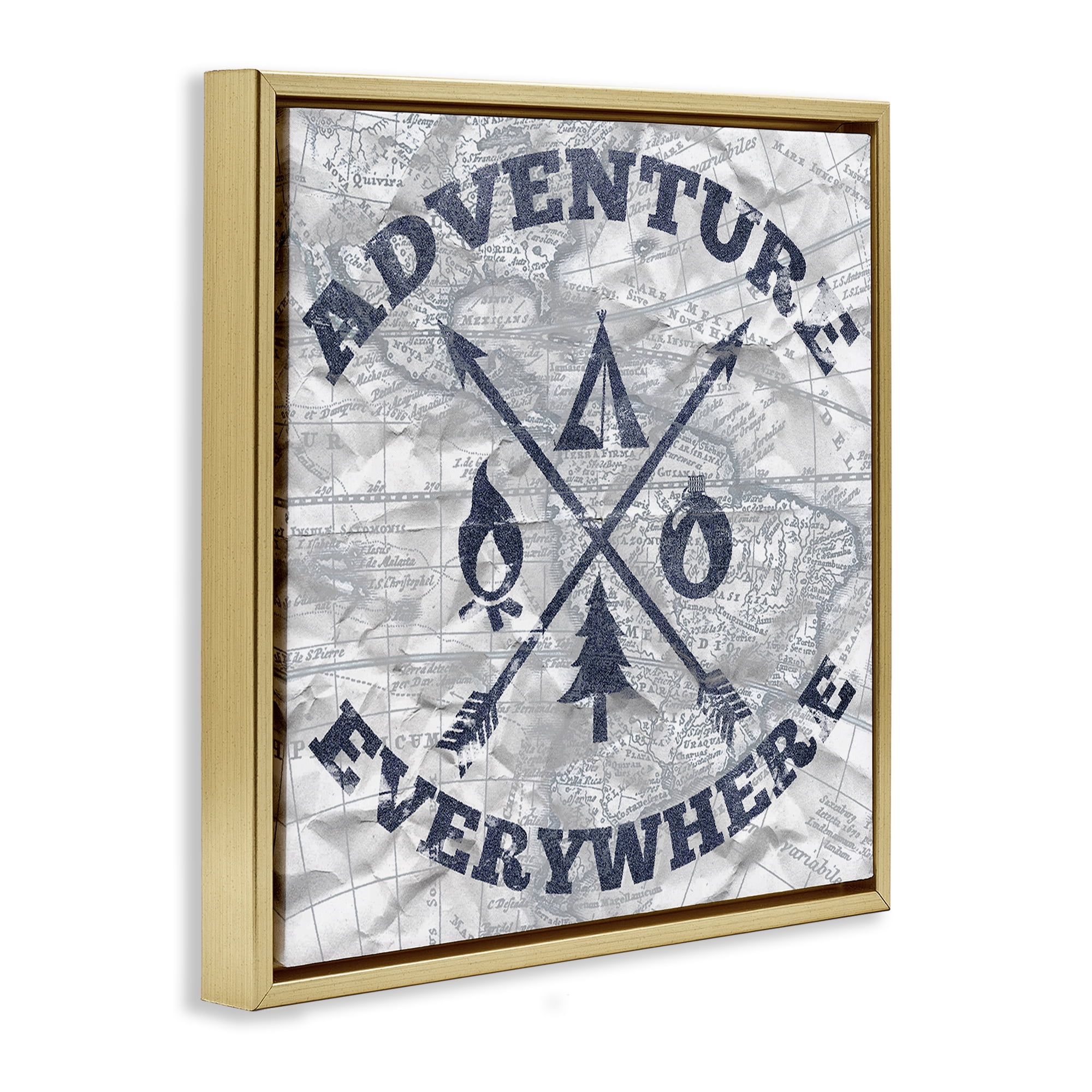 Stupell Industries Adventure Everywhere Phrase Text & Numbers Painting Gold Floater Framed Canvas Art Print Wall Art, 25 x 25