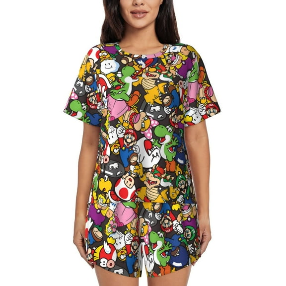 Saiise Mario N Pajamas Sets for Women Soft Short-Sleeved Pjs with Lounge Shorts Two Piece Sleepwear S-4XL