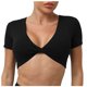 thumbnail image 1 of Camiseta deportiva ajustada de manga corta y cuello en V para yoga para mujer - Ropa deportiva de alta resistencia con soporte acolchado, tallas reales (S-L), 1 of 5