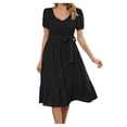 thumbnail image 2 of SMihono Robe d'Été Grande Taille pour Femmes 2023 Unie Décontractée Confortable à Col en V Aguichant Polyvalente à Manches Courtes, 2 of 8