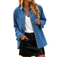 thumbnail image 2 of Tqcoqu Womens Lapel Collar Denim Shirt Jacket, Oversized Loose Fit Long Sleeve Shacket with Pockets, 2026 Fall Trendy Denim Clothes, 2 of 9