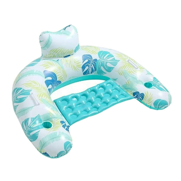 Silla flotante para piscina, silla flotante inflable para piscina con portavasos, alfombrilla reclinable de 42,5 "x 34,7" para viajes de vacaciones, p Azul Sunnimix Sillas flotantes para piscina