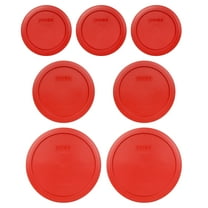 Pyrex (3) 7200-PC 2-Cup, (2) 7201-PC 4-Cup, and (2) 7402-PC 6/7-Cup Poppy Red Lids