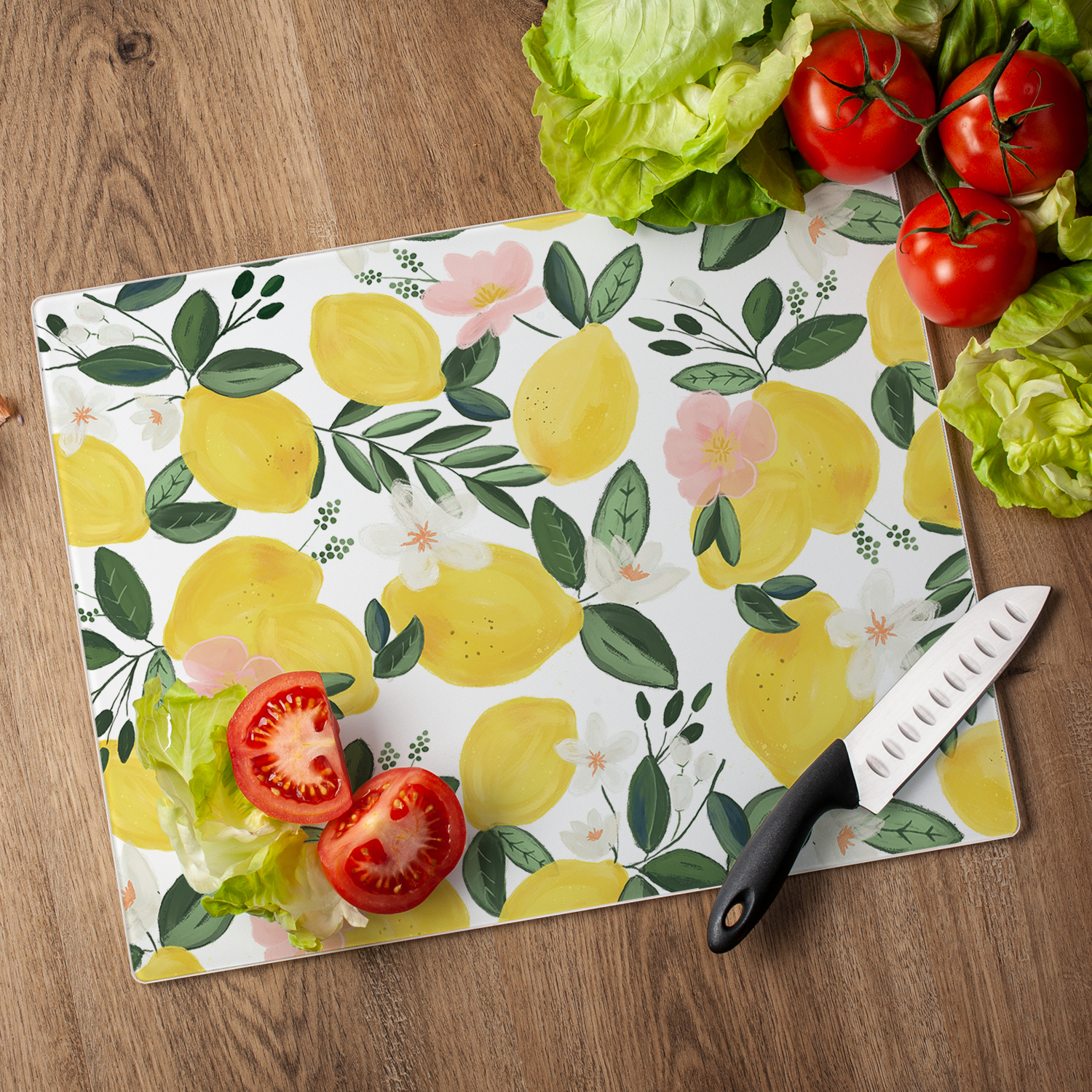CounterArt Lemon Vine 3mm Tempered Glass Cutting Board 15" by 12"