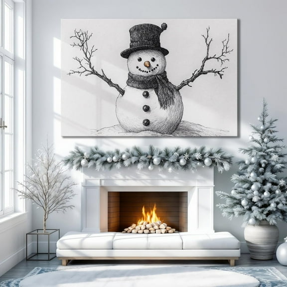 Winter Holiday Snowman Wall Art White And Black Snowman Poster Winter Holiday Poster Rustic Festive Decor Gift Idea Ready To Hang Home Decor UNFRAMED Poster, Wall Art for Decor, Present, 8x12