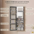 thumbnail image 2 of Vlsrka 47.2" LED Grey Jewelry Mirror Cabinet,Wall/Door Mounted Jewelry Armoire Organizer with Full-Length Mirror, Large Capacity Storage Hanging Cabinet, 4 Drawers, 5 Shelves, Built-in Lighted Mirror, 2 of 7