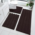 thumbnail image 3 of Ileading Ultra Soft Bathroom Rug Set 3 Pieces, Non Slip Thick Chenille Striped Bath Mat, Absorbent Plush Shaggy Bath Rugs for Bathroom, Brown, 3 of 8