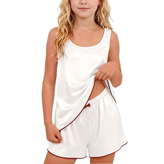 ATOGUTA Girls Outfit Sleeveless Crewneck Tank Tops and Shorts Cute Summer 2 Pieces Short Sets Size 5T-14, White