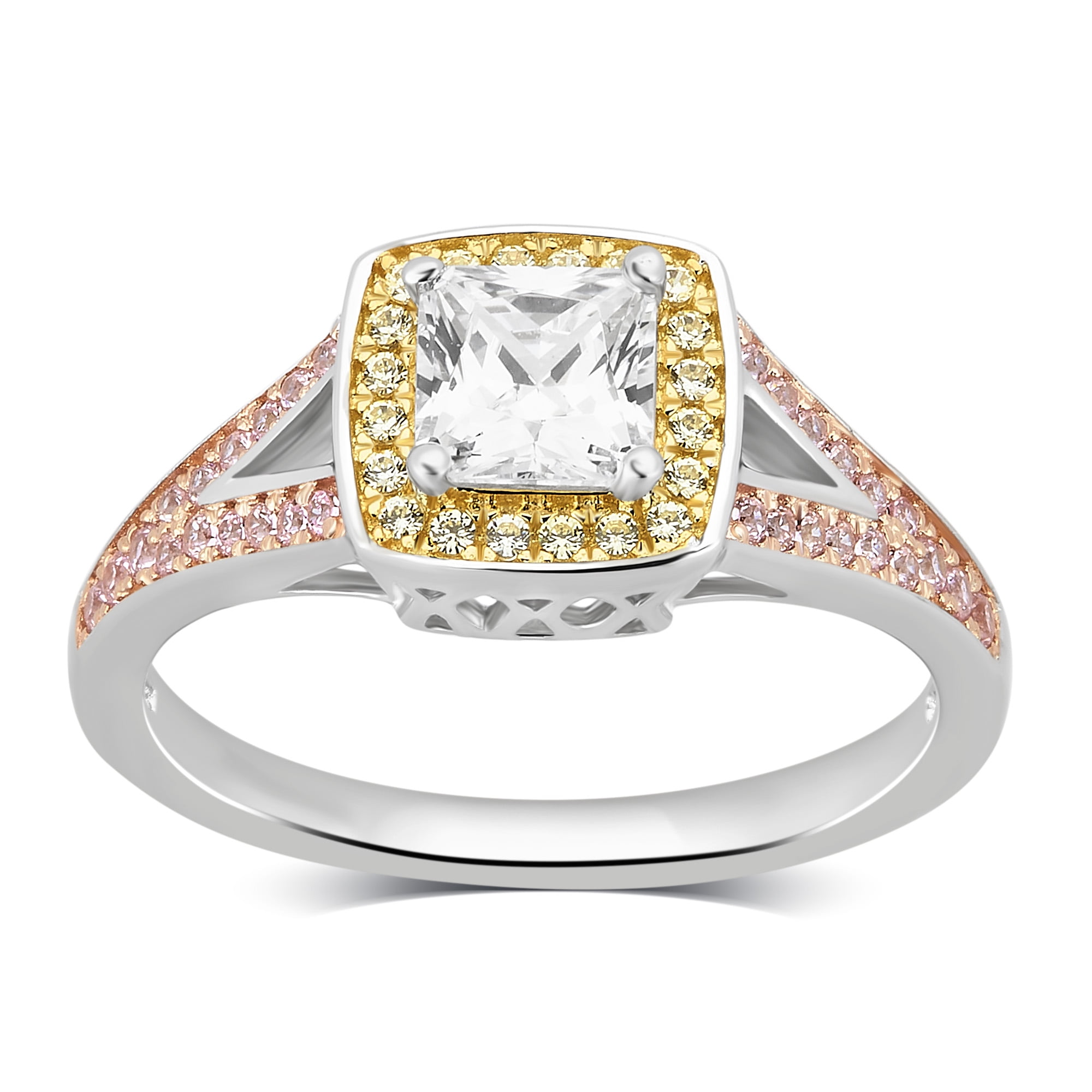 Arista 1 5/8 Carat T.W. Created Pink, Yellow & White Cubic Zirconia Women's Engagement Ring in Sterling Silver