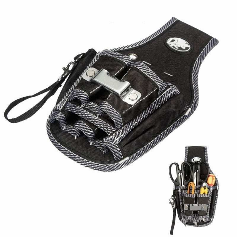Electrician Tool Bag Black 9 in 1 Electrician Waist Pocket Tool Belt Pouch Bag Screwdriver Utility Kit Holder 26 x 14 x 6.5cm