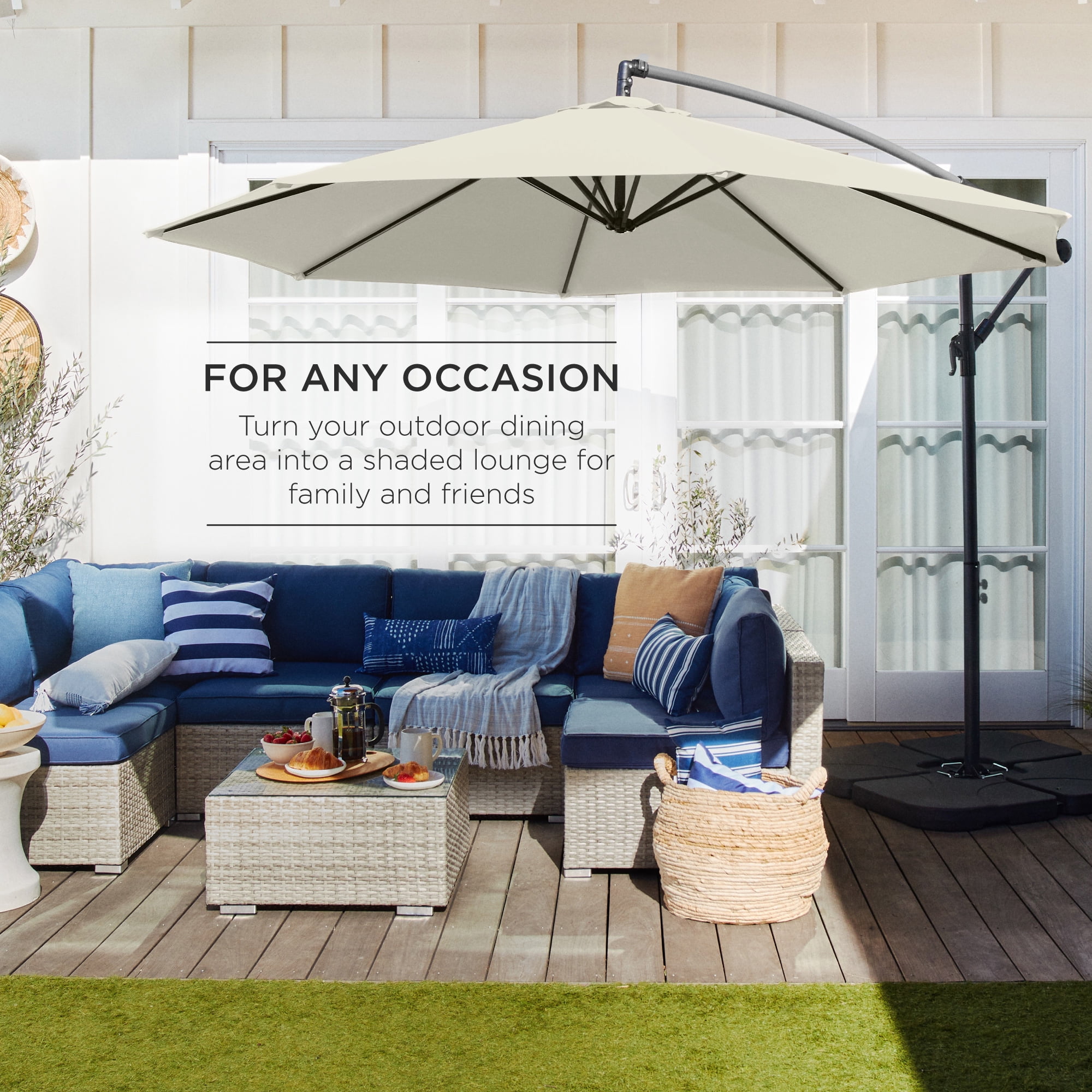 best choice products 10ft offset hanging market patio umbrella w/Easy Tilt Adjustment, Polyester Shade, 8 Ribs for Backyard, Poolside, Lawn and Garden your guests Best Choice Products 10ft Offset
