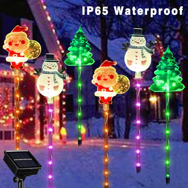 Paquete de 6 luces navideñas móviles LED solares impermeables para exteriores, decoración solar para patio, árbol, muñeco de nieve, reno.