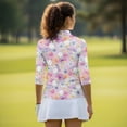 thumbnail image 5 of Uorisanigo Golf Flower Womens 3/4 Sleeve Golf Shirts Fashionable Relaxed Quick Dry Athletic Polo Shirts Soft Comfortable Polyester Spandex Fabric Tennis Tops with Zipper Size 2XL, 5 of 7