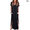 thumbnail image 2 of Qarigey Vestido de mujer con cuello en V Abertura Vestido largo Chica Ropa de manga corta Vestidos negro XXL, 2 of 4