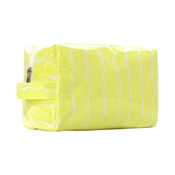 Wavy Pattern Pouch, Large Waterproof PVC Glossy Makeup Organizer, Portable Toiletry Cosmetic Bag For Travel Brush Storage(Yellow)