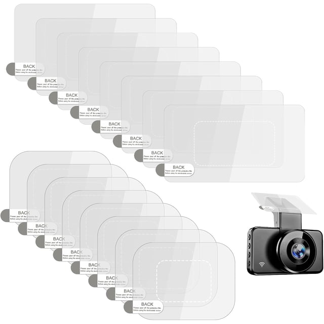 16 Pcs Electrostatic Film for Dash Cam, Clear Sticker Shield for Windshields Reusable Double-Sided Adhesive Pad Prevent Scratching and Falling Clear Static Cling Films for Mounting DashCam