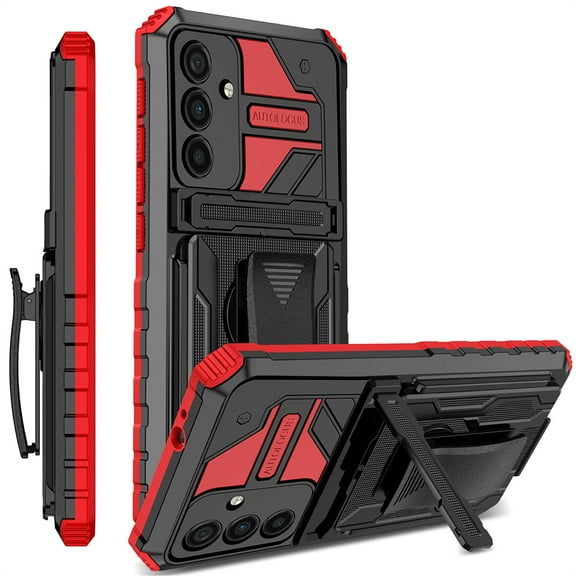 CCSamll for Samsung Galaxy S23 FE Case with Belt-Clip Kickstand Holster, Rugged & Durable Armor Case Heavy Duty Military Grade Protection Cover for Samsung Galaxy S23 FE JG Red