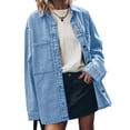 thumbnail image 4 of Womens Oversized Jean Jacket Casual Button Up Denim Overshirt Trendy Long Sleeve Denim Jacket Coat, 4 of 8