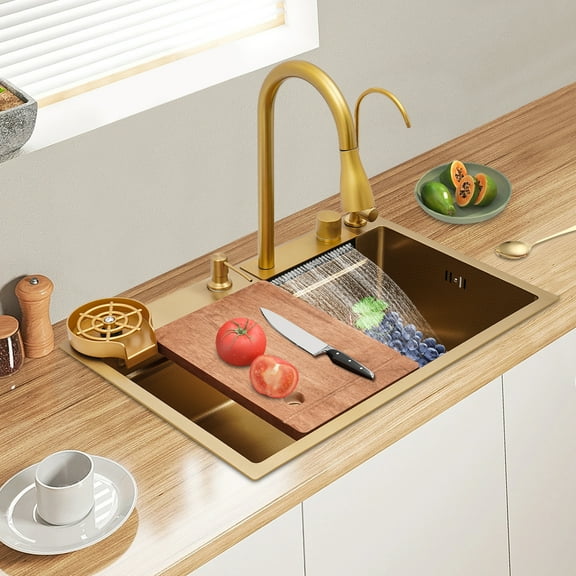 5-hole Design Kitchen Sink, Sink, Sink with Pull-out Faucet 26.77*18.11*8.66in