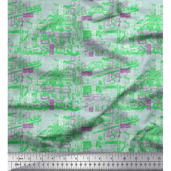 Soimoi Crepe Silk Fabric Human & Stamps Vintage Printed Fabric 1 Yard 42 Inch Wide