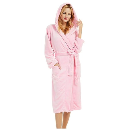 

IWRUHZY Winter Women Lengthened Plush Shawl Bathrobe Long Sleeve Robe Hooded Coat