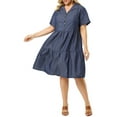 thumbnail image 2 of Agnes Orinda Women's Plus Size Chambray Dress Short Sleeves Button Down Flowy Tiered Shirt Dresses 1X Blue, 2 of 7
